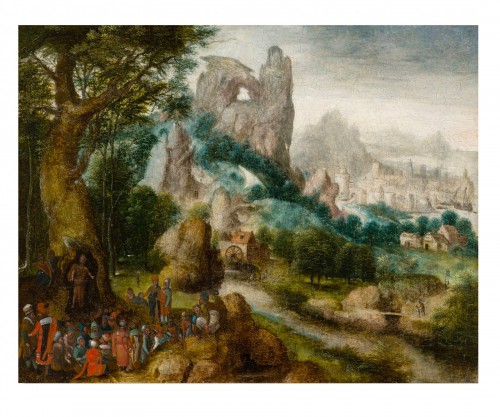 Herri Met de BLES 1480 - 1550) - Fantastic landscape with thee preaching of Saint John-Baptiste