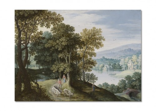 Martin Ryckaert (1587 - 1631) Lake landscape with walkers