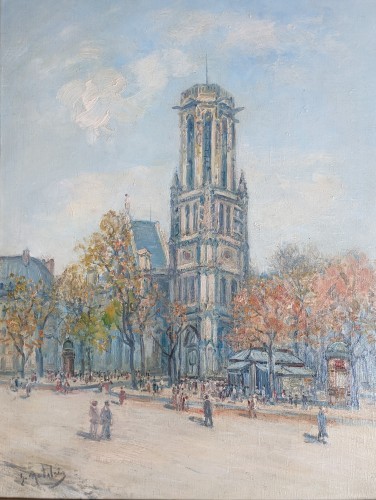 Gustave MADELAIN  (1867- 1944) - La tour St Jacques à Paris