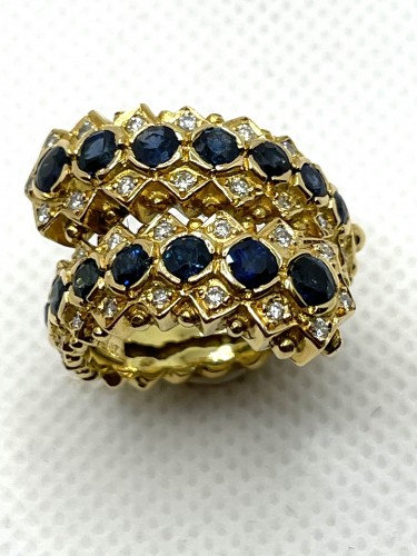 Lalaounis  - Bague or jaune, diamants et saphirs - Bijouterie, Joaillerie Style 