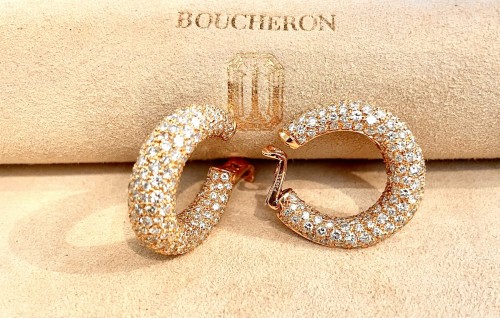 Boucheron - Paire de boucles d'oreilles créoles en or et diamants - Joëlle Lasry