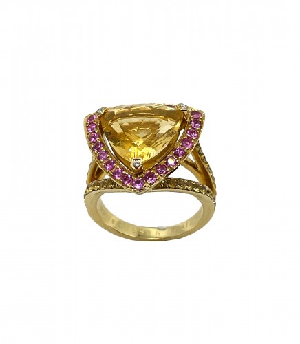 Mauboussin gold, citrine and pink sapphires ring