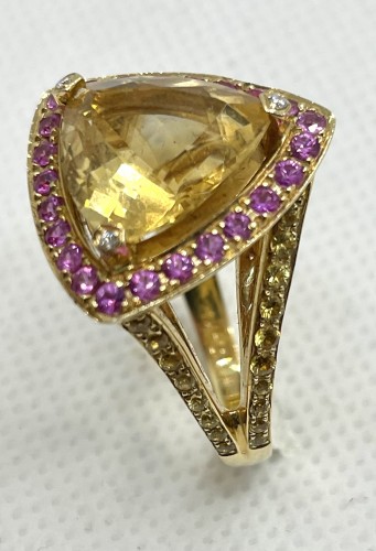Mauboussin gold, citrine and pink sapphires ring - Antique Jewellery Style 