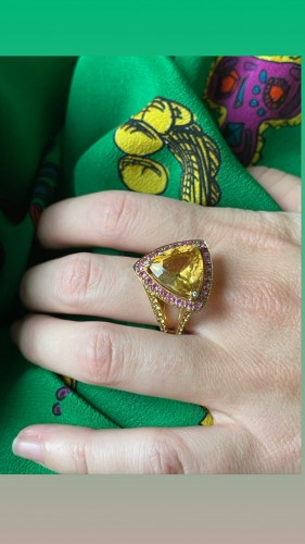 Antique Jewellery  - Mauboussin gold, citrine and pink sapphires ring