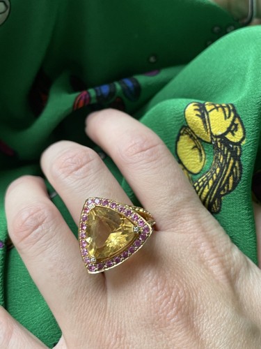20th century - Mauboussin gold, citrine and pink sapphires ring