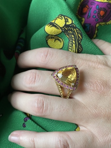 Mauboussin gold, citrine and pink sapphires ring - 