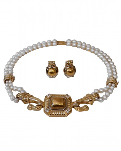 Chaumet - Parure collier et boucles d'oreilles, en perles or et diamants