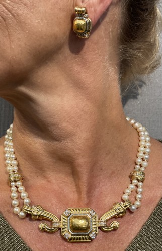 Chaumet - Parure collier et boucles d'oreilles, en perles or et diamants - Bijouterie, Joaillerie Style 