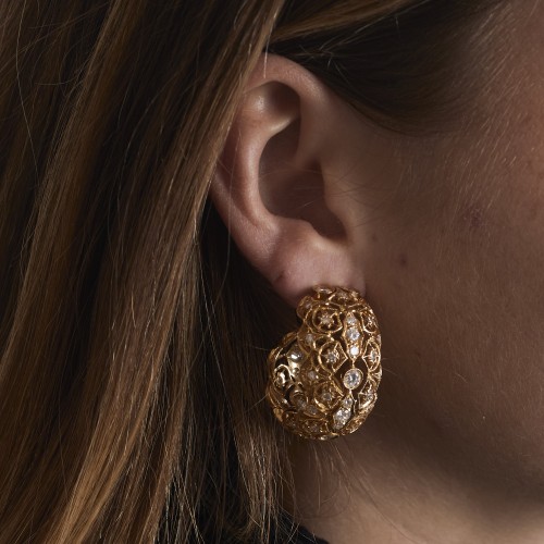 Diamonds and gold ear clips  - Antique Jewellery Style 