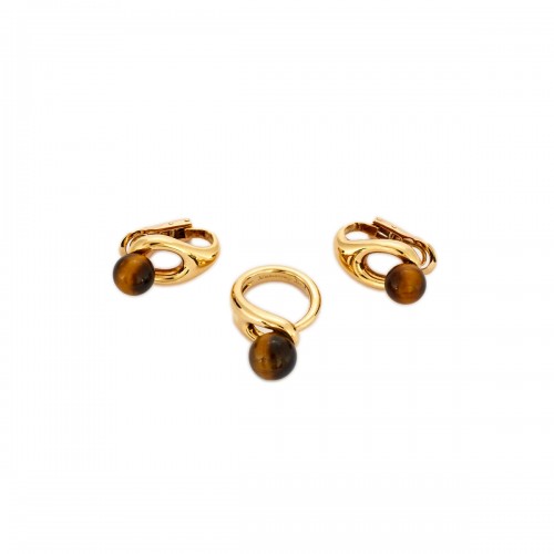 Boucheron - Gold and tiger eye ring and earrings set 