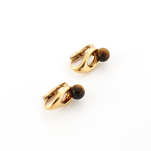 20th century - Boucheron - Gold and tiger eye ring and earrings set 