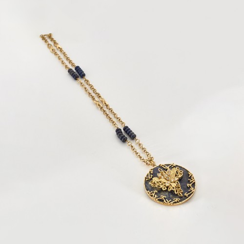 Gold, lapis and diamondsnecklace circa 1970 - Antique Jewellery Style 