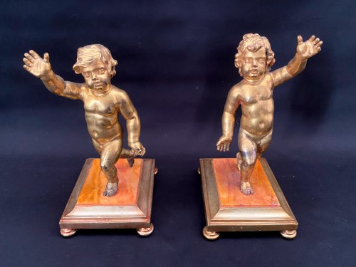 Sculpture Sculpture en Bronze - Paire de sculpture en bronze doré, Italie début 18e siècle