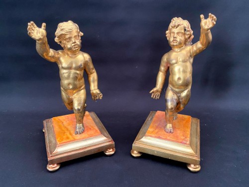 Paire de sculpture en bronze doré, Italie début 18e siècle - Jullion Antiquités