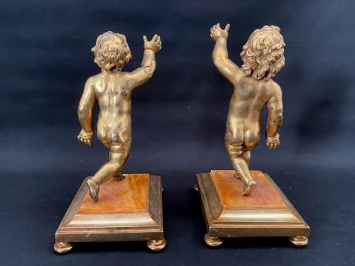 Antiquités - Paire de sculpture en bronze doré, Italie début 18e siècle
