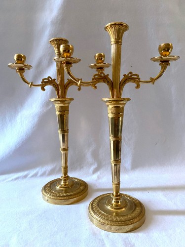 Paire de chandeliers Empire en bronze doré - Luminaires Style Empire
