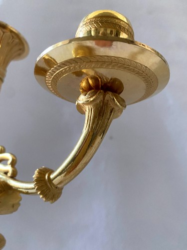 Antiquités - Paire de chandeliers Empire en bronze doré