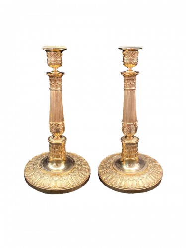Pair of Empire gilt bronze candlesticks