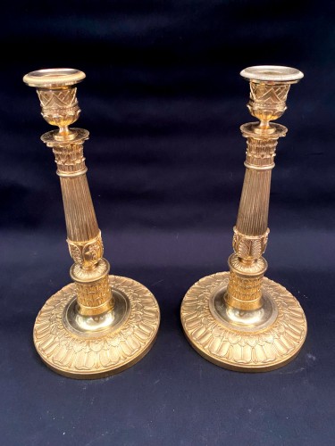 Pair of Empire gilt bronze candlesticks - Lighting Style Empire