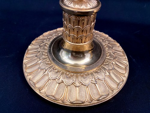19th century - Pair of Empire gilt bronze candlesticks