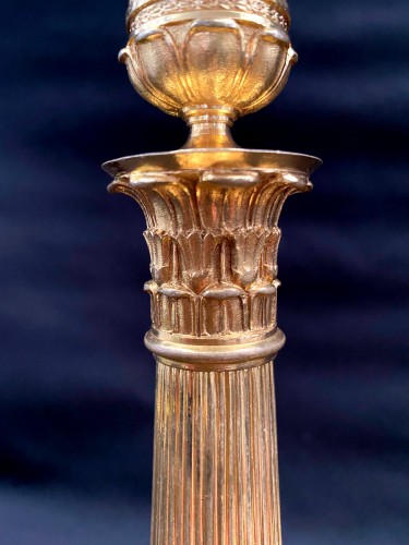 Antiquités - Paire de flambeaux Empire en bronze doré