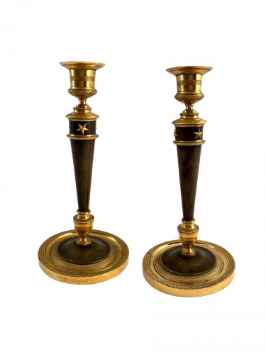 Pair of Empire  bronze candlesticks