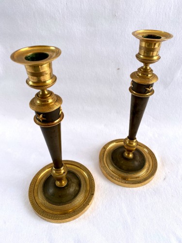 Lighting  - Pair of Empire  bronze candlesticks