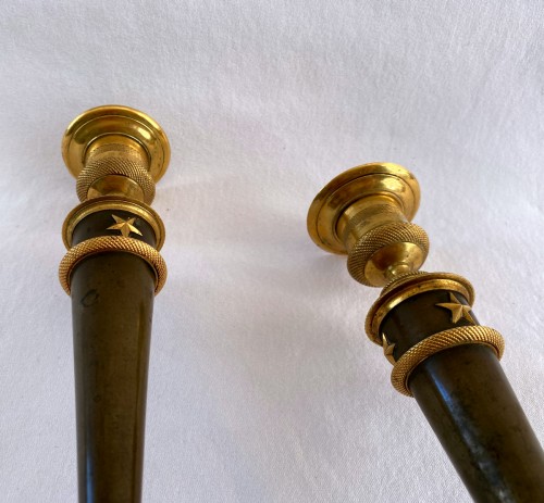 Antiquités - Pair of Empire  bronze candlesticks