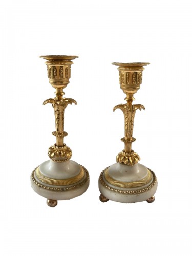 Paire de bougeoirs Directoire par Deverberie