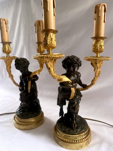 Paire de chandeliers en bronze fin 19e - Luminaires Style Napoléon III