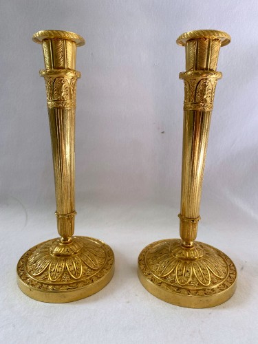 Paire de flambeaux Charles X en bronze doré - Luminaires Style Restauration - Charles X