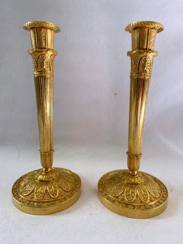 Paire de flambeaux Charles X en bronze doré - Luminaires Style Restauration - Charles X