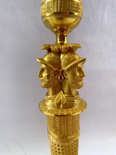 Paire de flambeaux Empire en bronze doré - Jullion Antiquités