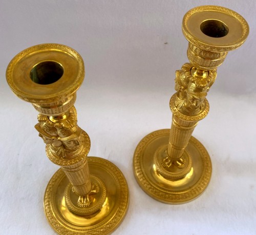 Antiquités - Pair of Empire ormolu flambeaux