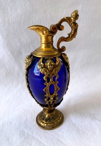 17th century - Pair of blue glass and gilt bronze ewers Italy circa 1600