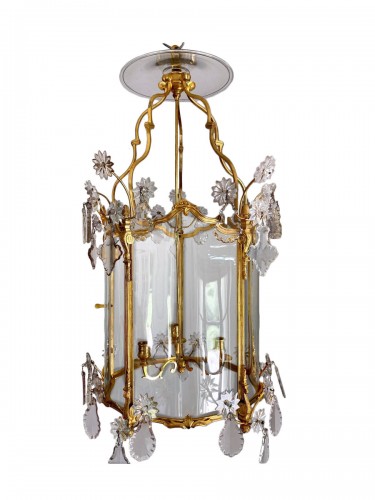 Transition lantern in gilt bronze and pendants