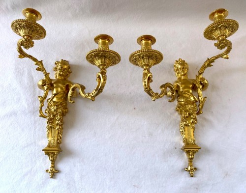 Paire d'appliques Napoléon iII en bronze doré - Luminaires Style Napoléon III