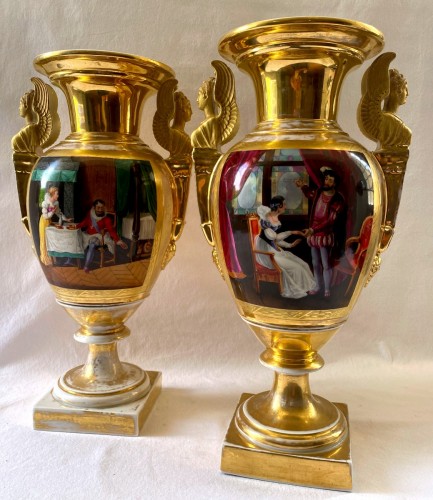 Paire de vases Empire en porcelaine - Céramiques, Porcelaines Style Empire