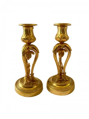 Pair of Louis XVI gilt bronze candlesticks