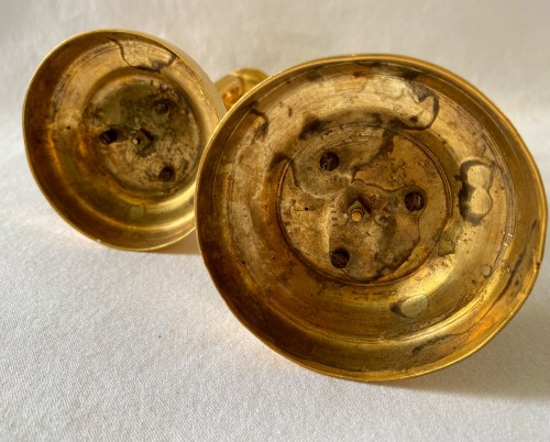 Antiquités - Paire de bougeoirs Louis XVI en bronze doré