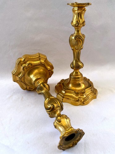 Paire de flambeaux régence en bronze doré - Jullion Antiquités