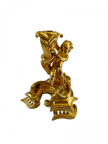 Flambeau Louis XV en bronze doré par Meissonnier