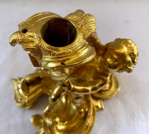 Antiquités - Flambeau Louis XV en bronze doré par Meissonnier