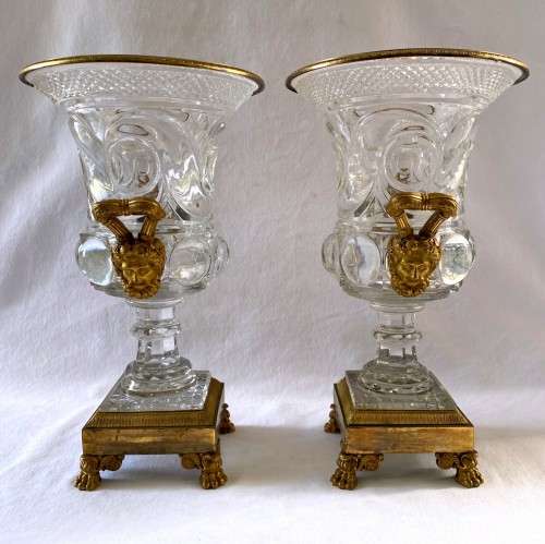 Paire de vases Empire en cristal taillé et bronze doré - Jullion Antiquités