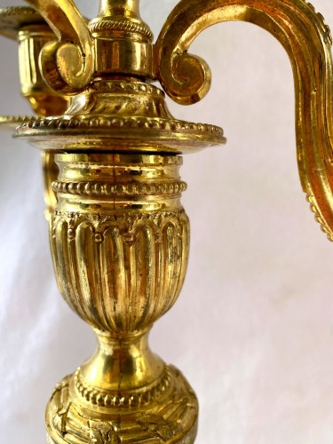 Paire de chandeliers Louis XVI en bronze doré - Louis XVI