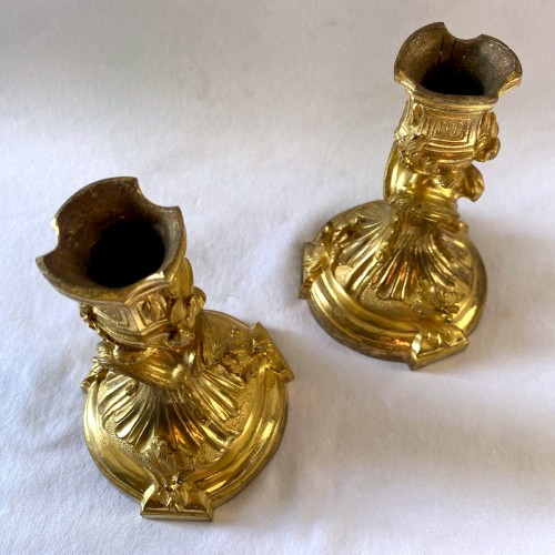 Antiquités - Flambeaux de toilette Louis XV en bronze doré