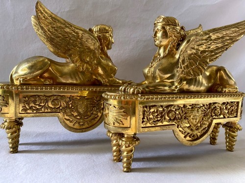 Pair of ormolu andirons with sphinxes circa 1830 - Architectural & Garden Style Restauration - Charles X