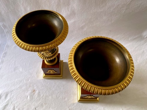 Antiquités - Paire de vases Empire en bronze doré et marbre