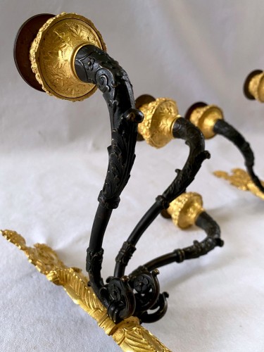 XIXe siècle - Paire d'appliques Empire en bronze doré et patiné