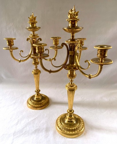 Luminaires Bougeoirs et Chandeliers - Paire de chandeliers Directoire en bronze doré